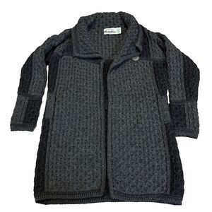 Aran Crafts Womens Long Length Gray Cardigan Sweater Merino Wool Sz L